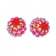 Resin rhinestone shamballa bead 10x12mm Pink